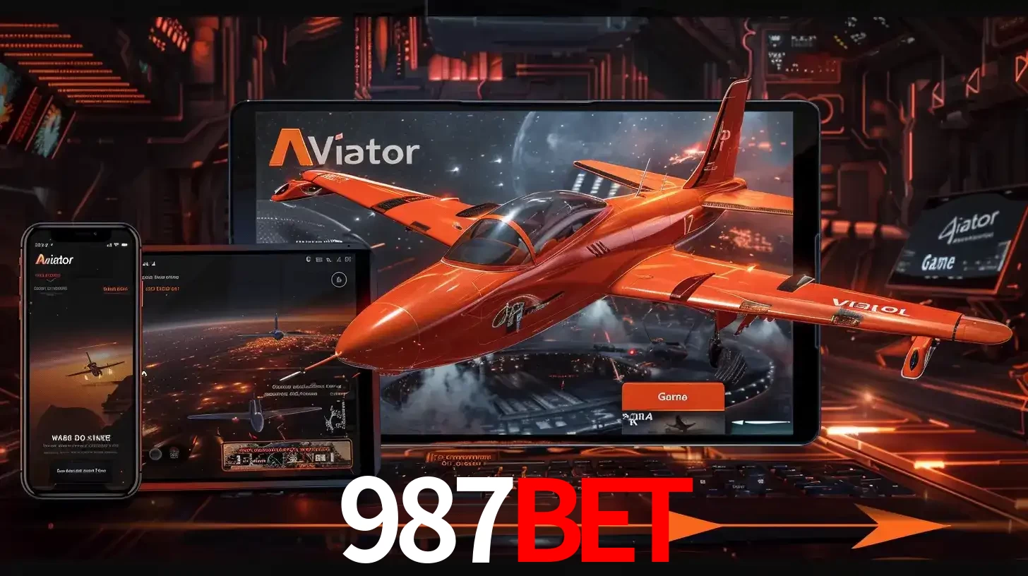 Apresentação tecnológica do jogo Aviator com um avião saindo da tela de um tablet, demonstrando a experiência imersiva em múltiplos dispositivos no 987bet.