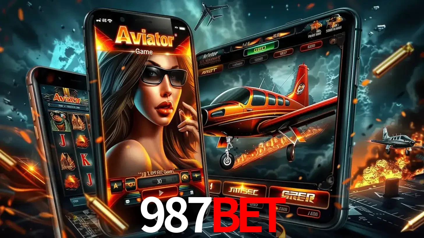 O popular jogo de apostas Aviator exibido em vários celulares e tablets, mostrando a interface emocionante e a ação de voo disponíveis para jogar agora no 987bet.