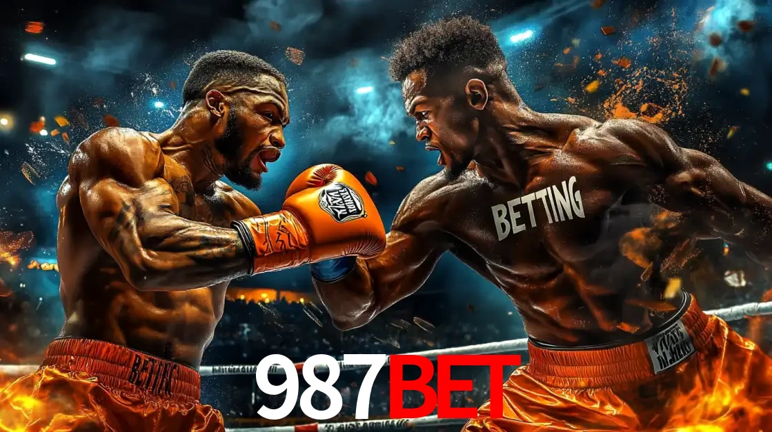 Dois boxeadores em uma luta intensa e explosiva, representando a adrenalina e as oportunidades de apostas em esportes de combate disponíveis na plataforma 987bet.