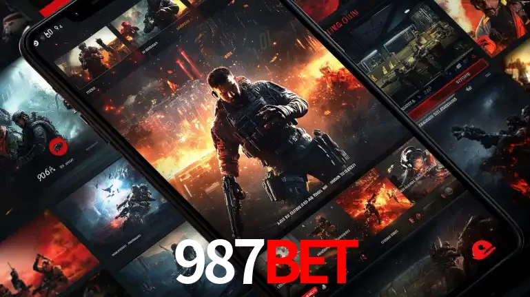 Tela de um celular exibindo uma galeria de jogos de tiro com temática militar, mostrando a variedade de e-sports disponíveis para apostas na plataforma de entretenimento 987bet.