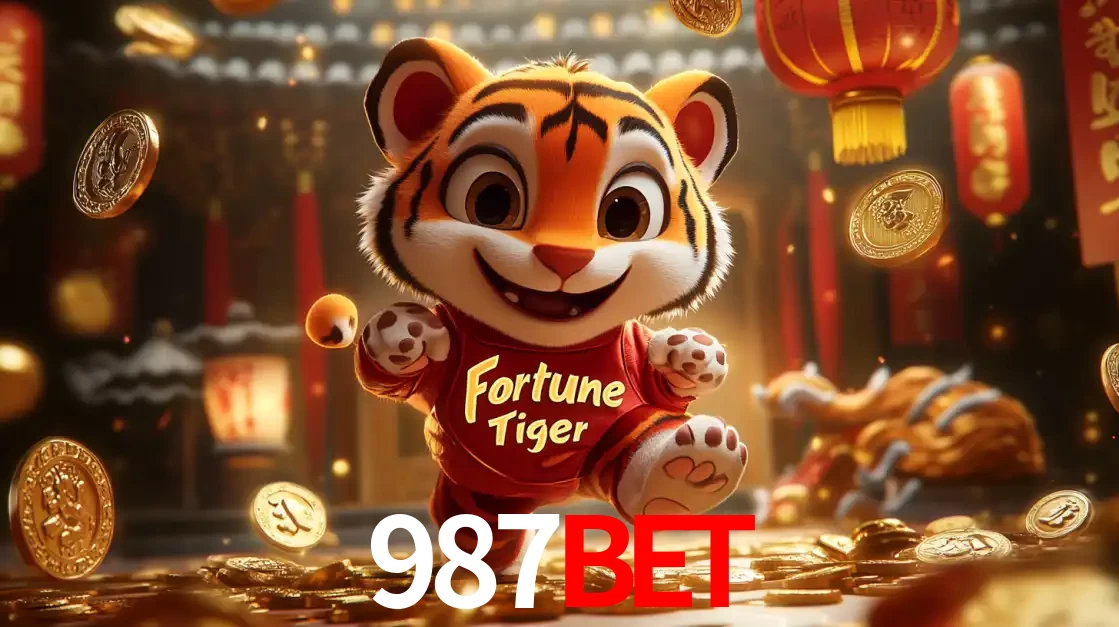 O alegre personagem do Fortune Tiger correndo sobre um caminho de moedas de ouro, simbolizando os grandes prêmios e a diversão do popular jogo de slot do 987bet.